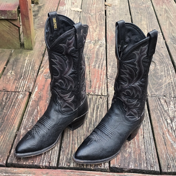 Dan Post Black Leather Western Cowboy Boots, 7D - Picture 1 of 14
